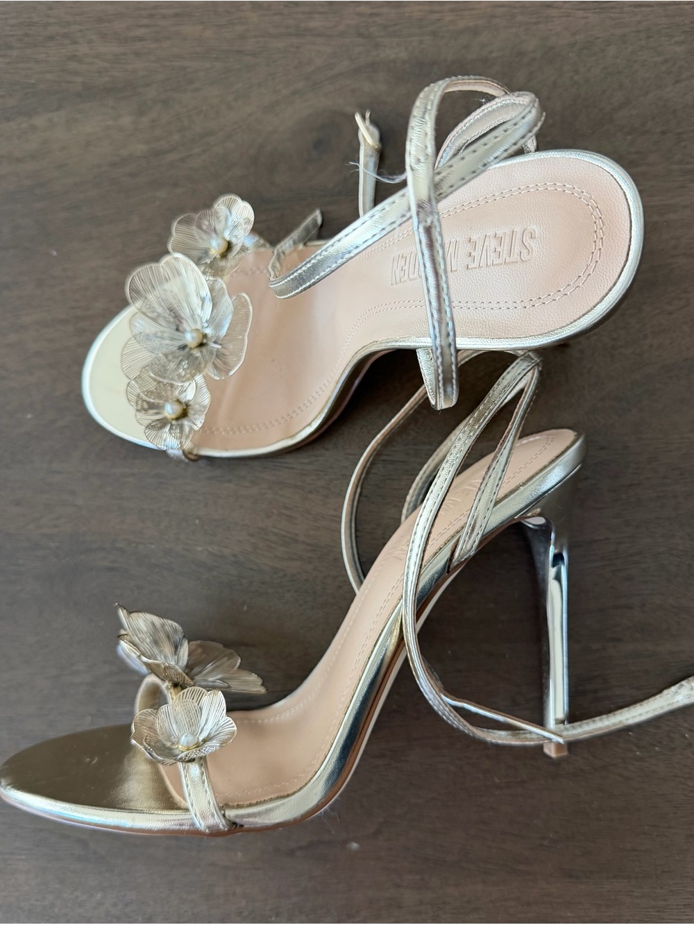 Steve Madden Metallic Gold Floral Strappy Stiletto Heels BRAND NEW